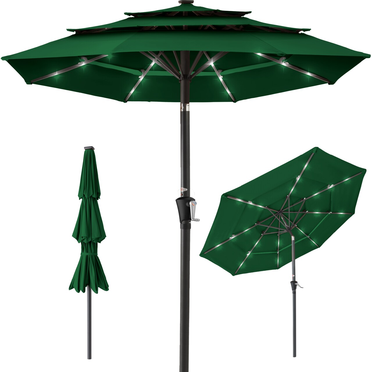 Best Choice Products 10ft 3-Tier Solar Patio Umbrella w/ 24 LED Lights, Tilt Adjustment, Easy Crank